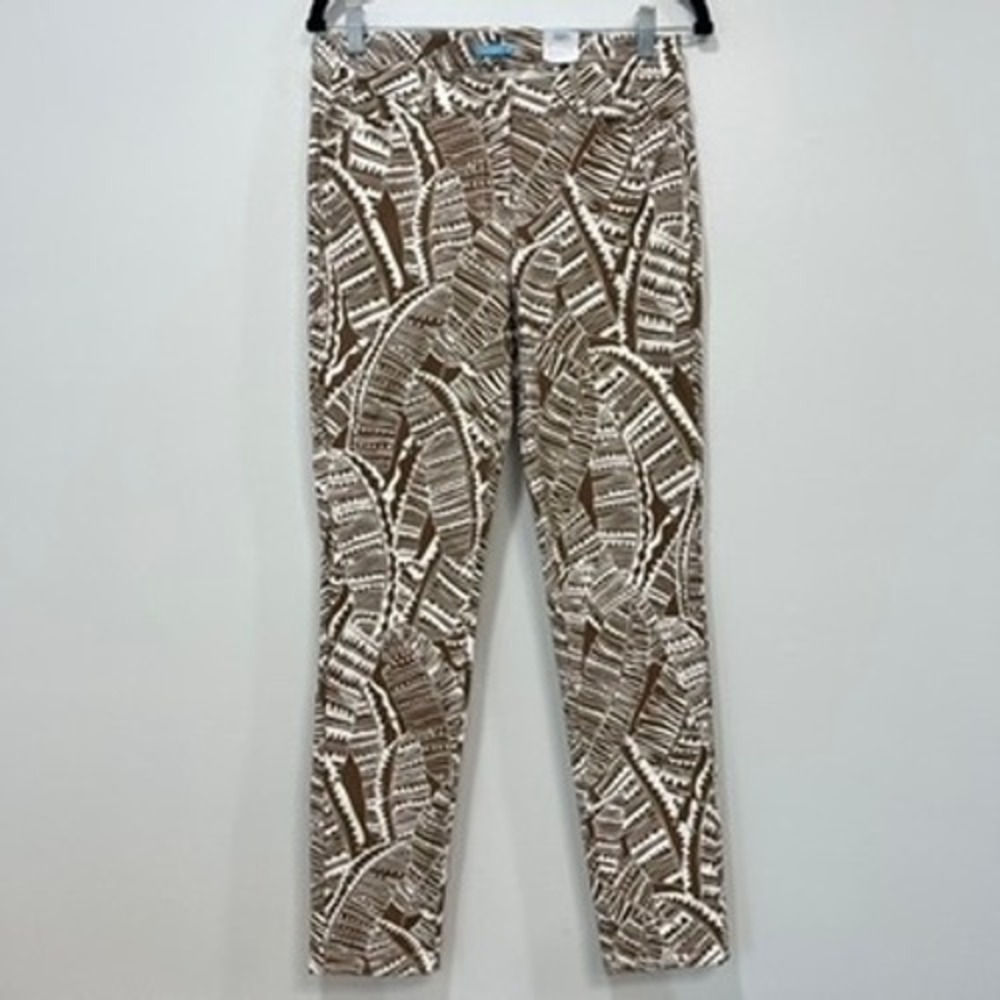 J Mclaughlin Lexi Jean 6 NWT $178 Skinny Stretch Printed Brown White Geo Palm‎